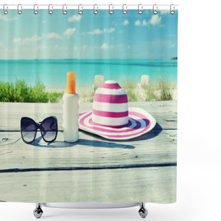 Personality  Hat And Sunglasses Shower Curtains