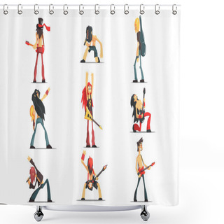 Personality  Rock Band Members Funny Characters Set Of Graphic Design Cool Geometric Style Shower Curtains