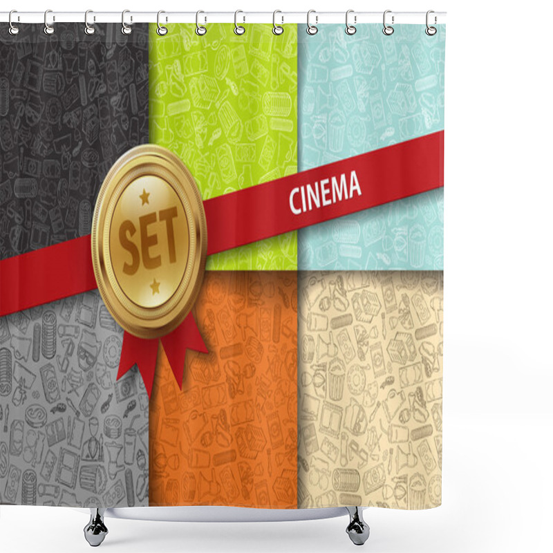 Personality  Set Of Cinema Backgrounds With Doodle Icons Shower Curtains