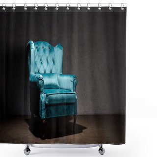 Personality  Elegant Velour Blue Armchair Near Grey Wall Shower Curtains