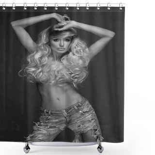 Personality  Woman With Amazing Long Hair Shower Curtains