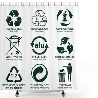Personality  Flat Icon Set For Green Eco Packaging Shower Curtains