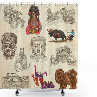 Personality  Tibet. Travel - Pictures Of Life. Hand Drawings. Shower Curtains