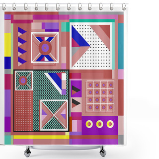 Personality  Trendy Geometric Elements Memphis Colorful And Glowing Design. Retro 90s Style Texture, Pattern And Elements. Modern Abstract Background Design And Cover Template Shower Curtains