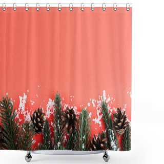 Personality  Pine Cones With Fir Branches And Artificial Snow, New Year Concept Shower Curtains