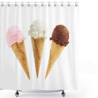 Personality  Assorted Ice Cream In Sugar Cones Isolated On White Background Shower Curtains
