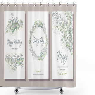 Personality  Set Of Card With Beautiful Twigs With Leaves. Wedding Ornament C Shower Curtains