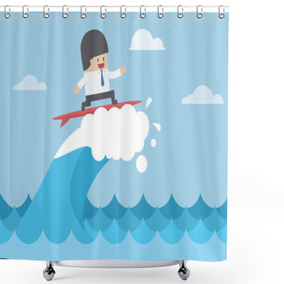 Personality  Businessman Surfing On Wave, Business Concept Shower Curtains