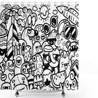 Personality  Doodle Style Abstract Grunge Urban Style With Monster Characters In Summer Concept. Shower Curtains