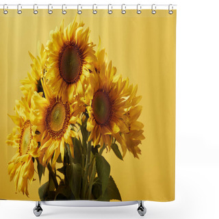 Personality  Bouquet With Orange Beautiful Sunflowers, Isolated On Yellow Shower Curtains