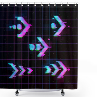Personality  Synthwave Vaporwave Retrowave Glitch Arrows, Pointers, Direction Set. Glitch Design Elements For Poster, Flyer, Cover, Web, Banner. Eps 10 Shower Curtains