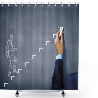 Personality  Close Up Of Human Hand Drawing Career Ladder With Chalk Shower Curtains