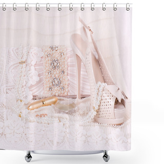 Personality  The Beautiful Bridal Shoes, Lace And Beads Shower Curtains