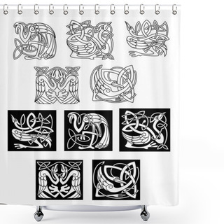 Personality  Stork And Heron Birds In Celtic Patterns Shower Curtains