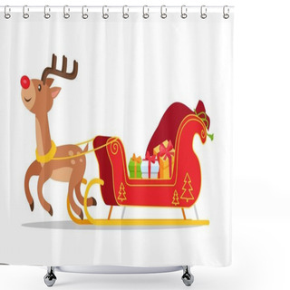Personality  Reindeer And Christmas Sleigh With Presents Vector Shower Curtains