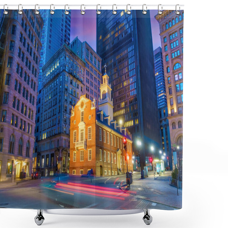 Personality  Boston Old State House Buiding At Night In Massachusetts USA Shower Curtains