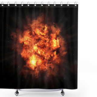 Personality  Big Explosion. Bright Explosion On A Black Background. Shower Curtains