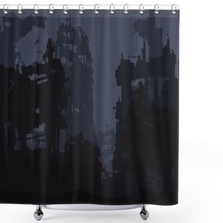 Personality  Cartoon Background Of The Ruins Of The City Of Post Apocalypse Shower Curtains