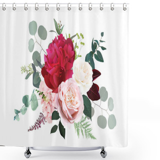 Personality  Burgundy Red Peony, Dusty Pink And Ivory Rose, Blush Hydrangea Flowers Shower Curtains