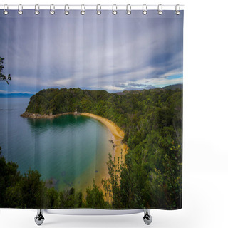 Personality  Beautiful Coastal View Located In Abel Tasman National Park, In New Zealand, Aerial View Shower Curtains