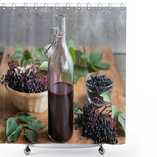 Personality  A Bottle Of Homemade Elderberry Syrup On A Wooden Table Shower Curtains
