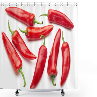 Personality  Group Of Red Chilies On White Background Shower Curtains