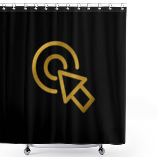 Personality  Arrow Pointing The Center Of A Circular Button Of Two Concentric Circles Gold Plated Metalic Icon Or Logo Vector Shower Curtains
