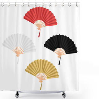 Personality  Set Of Four Chinese Folding Hand Fan Vector Isolated On White, Red, White, Black, Golden Shower Curtains