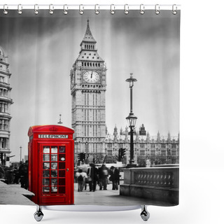 Personality  Red Telephone Booth And Big Ben Shower Curtains