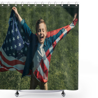 Personality  Little Boy With American Flag Shower Curtains