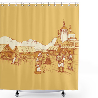 Personality  Russian Old Fair Bazaar Vector Drawing Shower Curtains