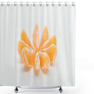 Personality  Ripe Orange Tangerine Slices Arranged In Circle On White Background Shower Curtains