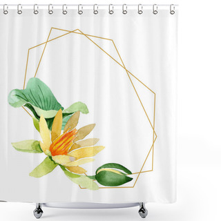 Personality  Yellow Lotus. Floral Botanical Flower. Wild Spring Leaf Wildflower Isolated. Watercolor Background Illustration Set. Watercolour Drawing Fashion Aquarelle Isolated. Frame Border Ornament Square. Shower Curtains