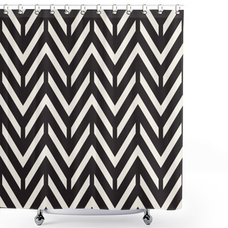 Personality  Seamless Vector Pattern. Abstract Geometric Lattice Background. Rhythmic Zigzag Structure. Monochrome Texture With Chevron Lines. Shower Curtains