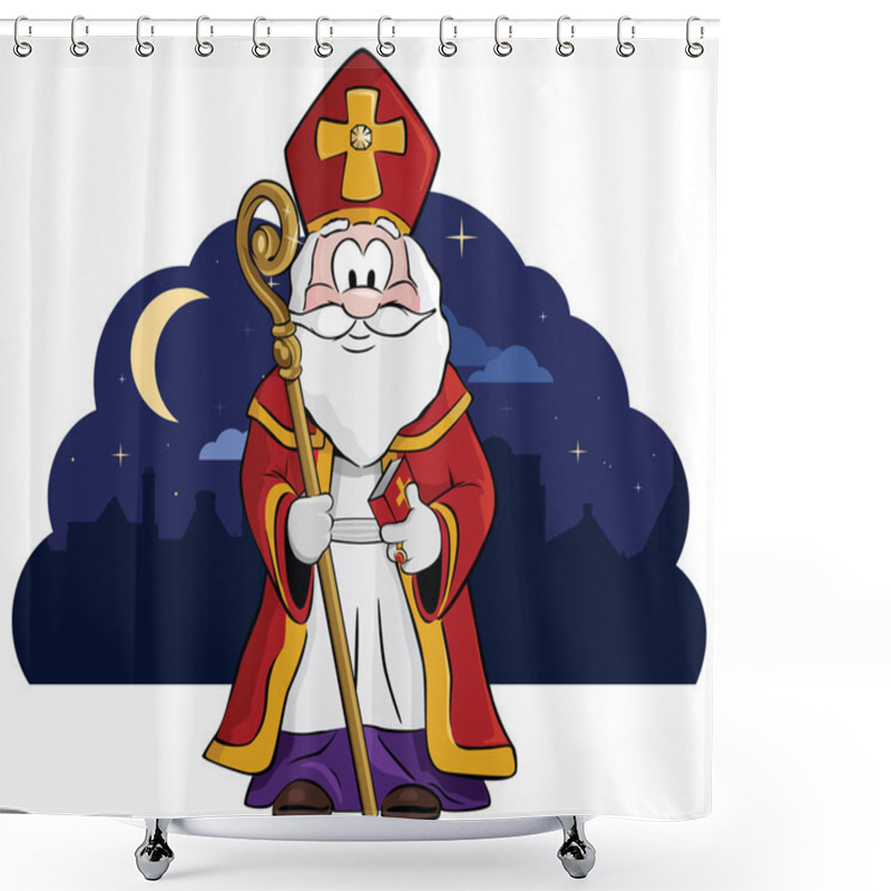 Personality  Saint Nicholas ( Sint ) With His Staff And Big Book Of Names. Shower Curtains