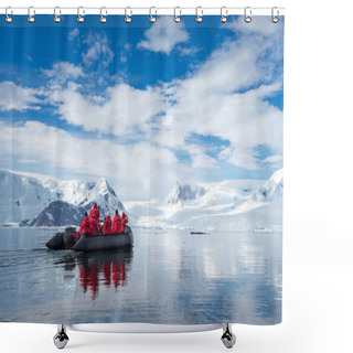 Personality  Inflatable Boat Full Of Tourists, Watching For Whales And Seals, Antarctic Peninsula, Antarctica. Shower Curtains