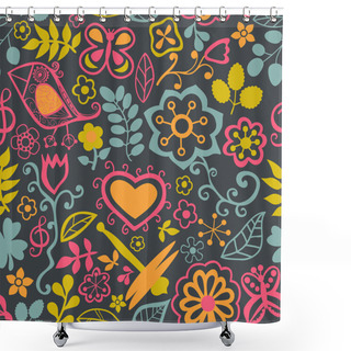 Personality  Floral Seamless Pattern With Flowers. Vector Blooming Doodle Flo Shower Curtains