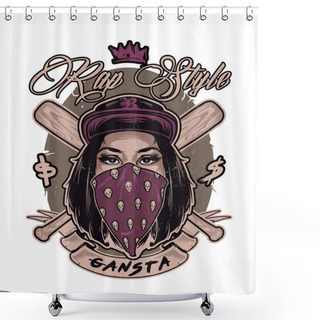 Personality  Emblem With Pretty Hip Hop Swag Girl Face Shower Curtains