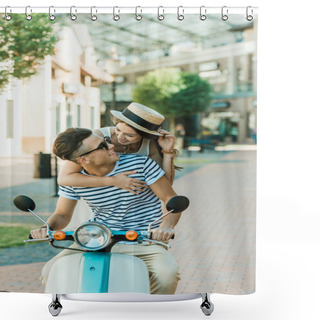 Personality  Young Couple Riding Scooter  Shower Curtains