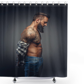 Personality  Tattooed Male Taking Off His Shirt Shower Curtains