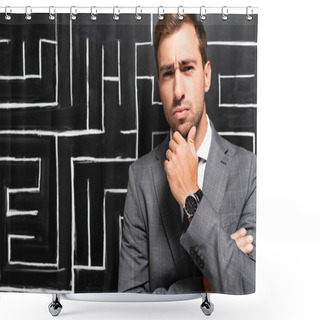 Personality  Handsome And Pensive Businessman In Suit Standing Near Labyrinth Shower Curtains