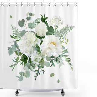 Personality  Silver Sage Green And White Flowers Vector Design Spring Herbal Bouquet Shower Curtains