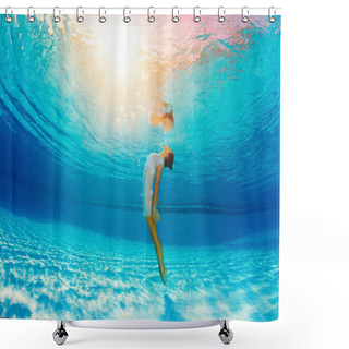 Personality  Underwater Swimming And Reflection In Water Shower Curtains