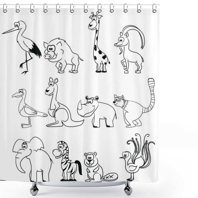 Personality  Set Of Different Black And White Animals And Birds Shower Curtains