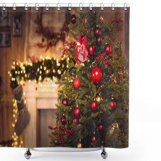 Personality  Christmas Decorations Hanging On Fir Tree   Shower Curtains