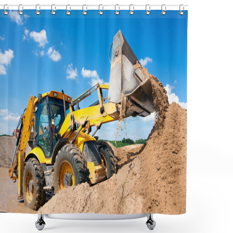 Personality  Excavator machine unloading sand with water shower curtains