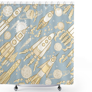 Personality  Design Of Cartoon Space Shower Curtains