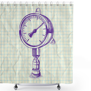Personality  Sketch Illustration Of A Manometer On Notebook Paper. Shower Curtains