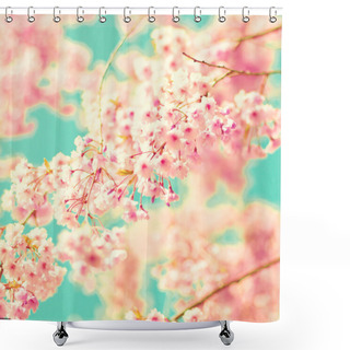 Personality  Cherry Blossoms Over Turquoise Sky Shower Curtains