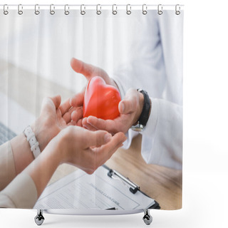 Personality  Cropped View Of  Doctor And Patient Holding Red Heart In Hands, Medical Insurance Concept Shower Curtains